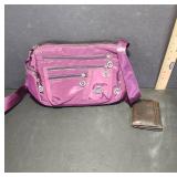Purple Nylon Crossbody Bag With Wallet
