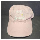 Pink Cap With Embroidered Text Design