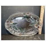 Oval Glass Serving Tray with Leaf Motif