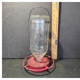 Glass and Metal Bird Feeder with Red Base