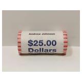 $25 Roll of Andrew Johnson Dollar Coins