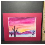 Framed Desert Sunset Watercolor