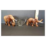 Carved Wooden Elephants and Glass Whale Lot