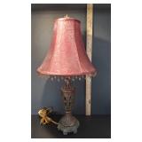 Bronze Table Lamp with Red Fabric Shade