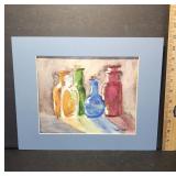 Watercolor Still Life With Colorful Bottles