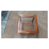 Wood and Glass Side Table with Cane Shelf
