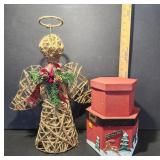 Jute Angel and Decorative Holiday Boxes