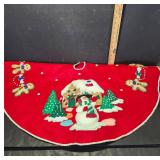 Red Felt Christmas Tree Skirt with Decorations