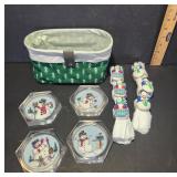 Snowman Napkin Rings, Coasters, and Basket