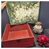 Red Wooden Box With Decor Items