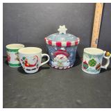 Christmas-Themed Mugs and Cookie Jar Set