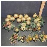 Gold Christmas Ornaments With Greenery Picks