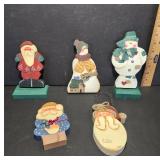 Five Wooden Holiday Figurines