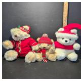Three Christmas-Themed Teddy Bears