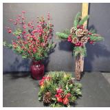 Holiday Decor Set With Greenery and Berries