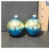 Two Blue and Gold Glass Ornaments
