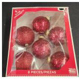 6 Red Glitter Christmas Ornaments