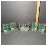 Glass Punch Bowl Set With Holly Motif