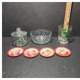 Holiday Glassware and Santa Coaster Set