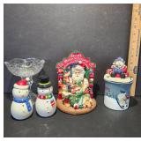Holiday Figurines and Glass Compote Set