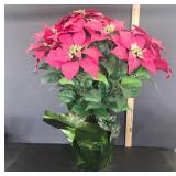 Artificial Poinsettia in Green Foil Wrap