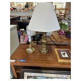 Two brass lamps