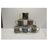 Collection of Seven Cow Themed City Mugs
