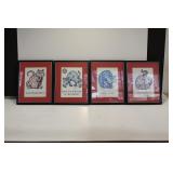 Set of Four Framed Whimsical Cat Art Prints