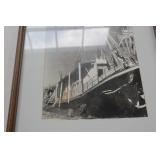 Framed Black and White Ship Photograph
