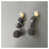 Pair of Black Beaded Ball Drop Earrings