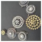 Statement Necklace with Floral and Geometric Desig