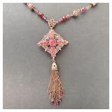 Rhinestone and Metal Pendant Necklace