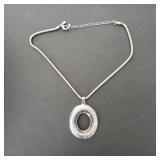 Silver Tone Necklace with Oval Pendant