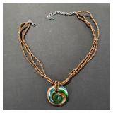 Beaded Necklace with Spiral Pendant