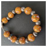 Orange and Silver Bead Bracelet