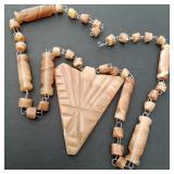 Carved Stone Necklace with Triangular Pendant