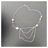 Long Silver Tone Necklace with Faux Stone Accents