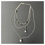 Silver Tone Multi-Strand Necklace with Faux Pearls