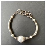 Pearl and Silver Tone Bracelet