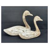 Pair of Vintage Hand Carved Wood Swans