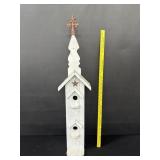 Tall 2 Story Wood Bird House W . Iron Finial