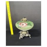 Antique Art Nouveau Metal Work Oil Lamp