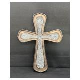 Vintage Wood Metal & Crushed Glass Wall Cross