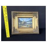Vintage Signed Oil on Board Painting Gold Frame