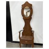 Vintage Oak Hall Tree W/ Coat Rack Mirror Storage