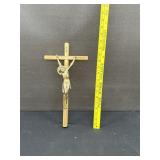 Vintage Heavy Brass Crucifix on Wood