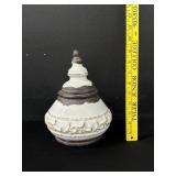 Distressed Pottery Ceramic Jar W/ Finial Lid