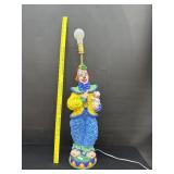 Vintage Chalkware Glazed Clown Lamp Holding Poodle