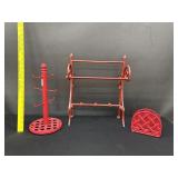 Red Metal Paper Towel & Coffee Cup Racks