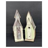 2 Small Wood Church Bird Houses